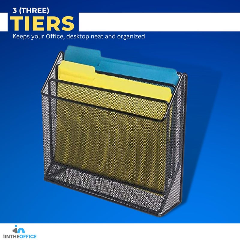 1InTheOffice 3 Tiers File Folder Organizer  Desk Sorter  Black Mesh - Image 5